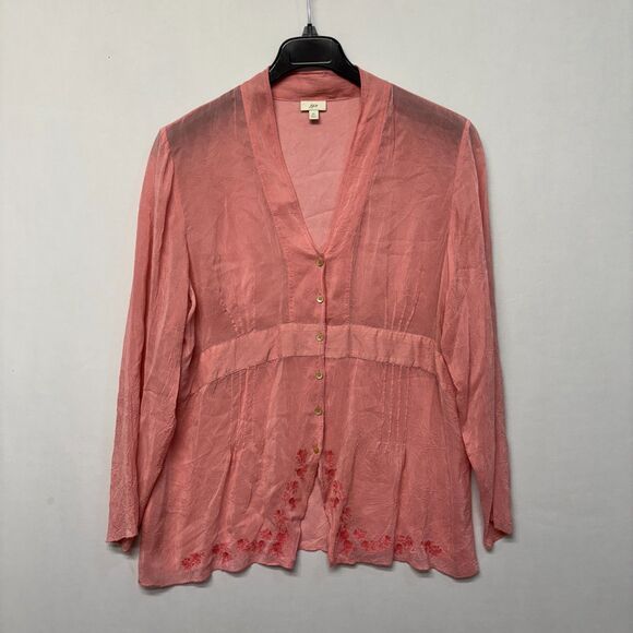 J Jill Women Long Sleeve Blouse Top Shirt Size XL X-Large Embroidered C032 -25 - Picture 1 of 16
